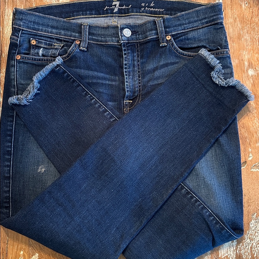 7 For All Mankind Indigo Frayed Hem Denim jeans